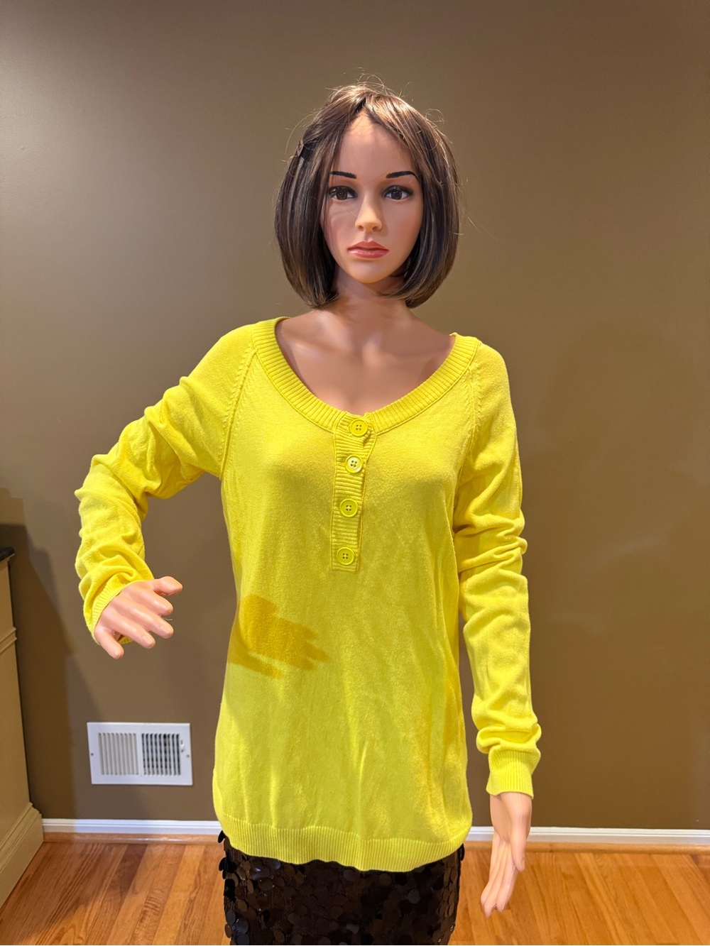 GAP Bright Yellow Scoop Neck Button Pullover